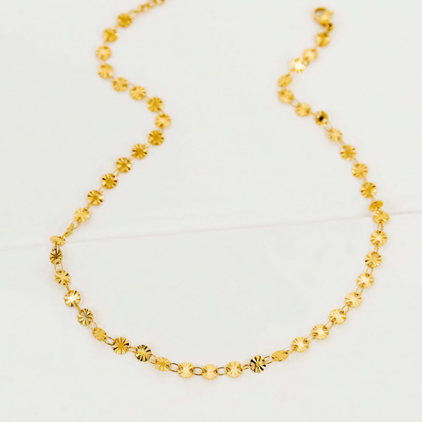 Ruffled Gold Circle Charm Necklace