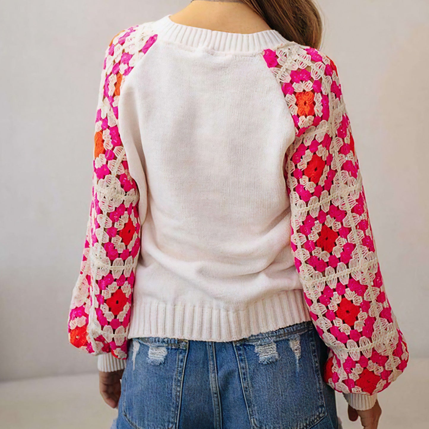 Knit Crochet Detailed Long Sleeve Sweater