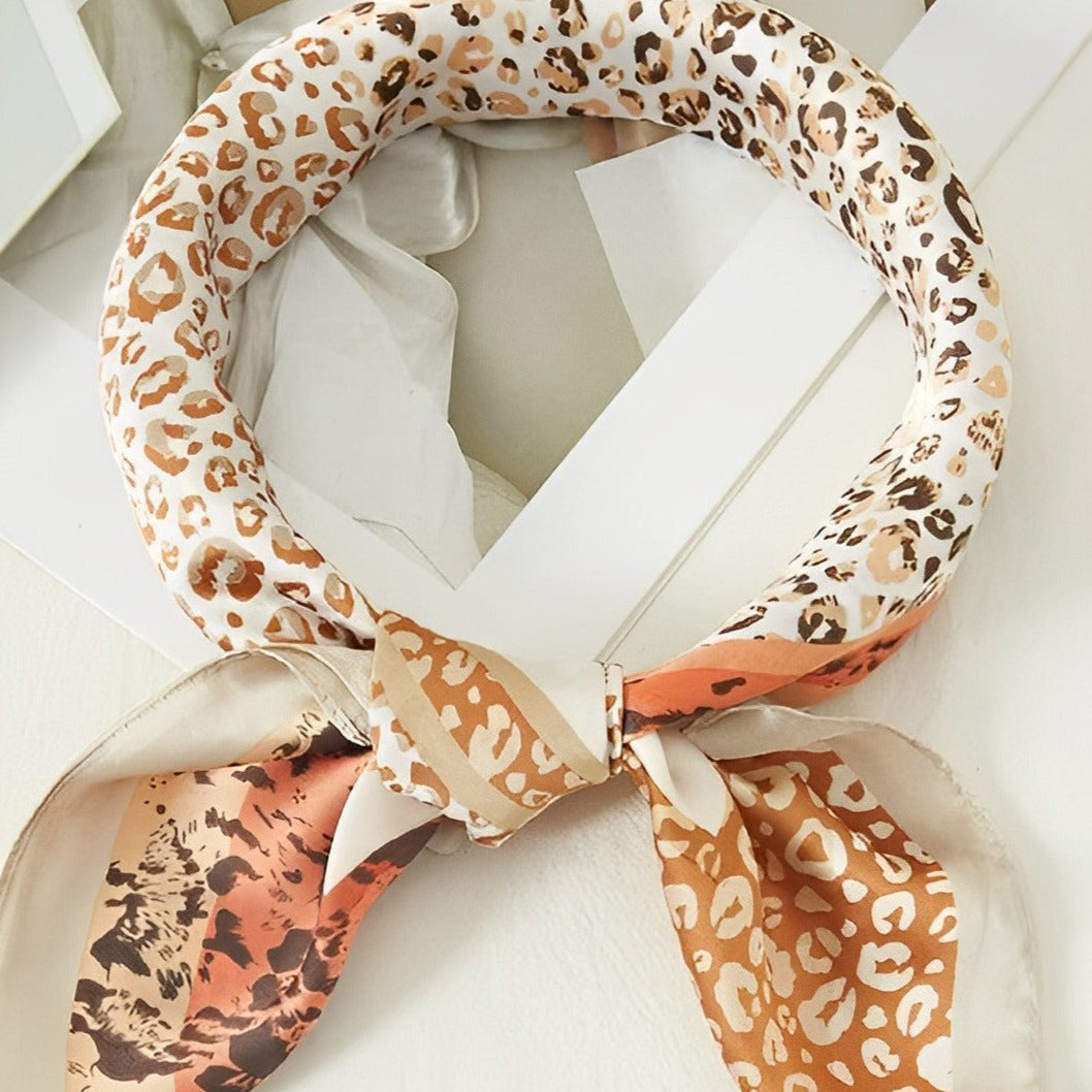 Two-Tone Leopard Silky Square Scarf